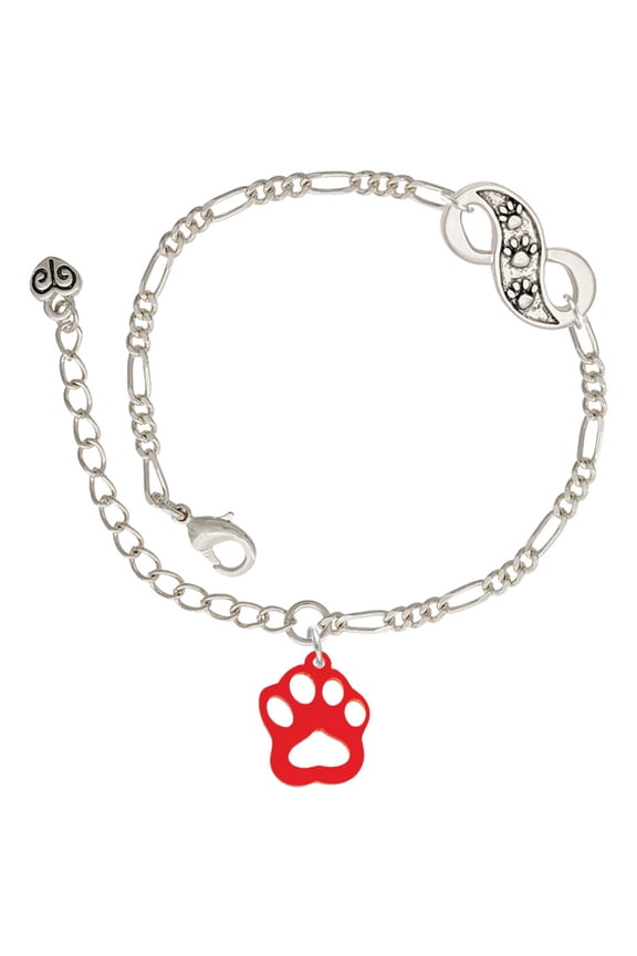 Acrylic Small Paw Red Silver-tone Paw Infinity Link Chain Bracelet, 6"+2" Extender