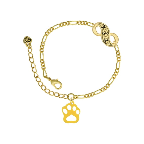 Delight Jewelry Acrylic Small Paw Yellow Gold-tone Paw Infinity Link Chain Bracelet, 6"+2" Extender