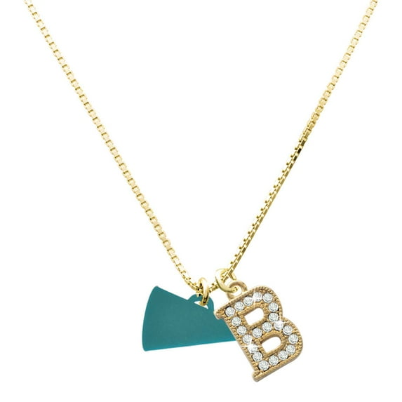 Delight Jewelry Acrylic Teal Megaphone - Large Goldtone Crystal Initial - B - Charm Necklace, 17.5"+2"