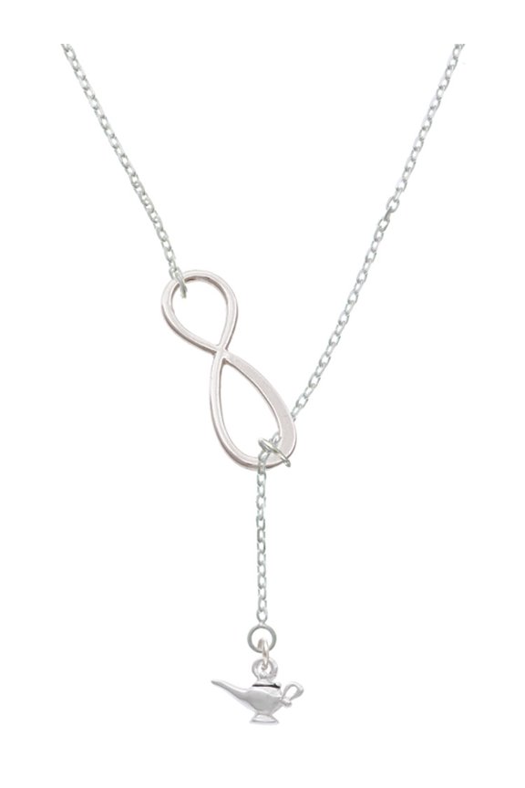 Aladdin's Lamp Silver tone Elegant Infinity Lariat Necklace