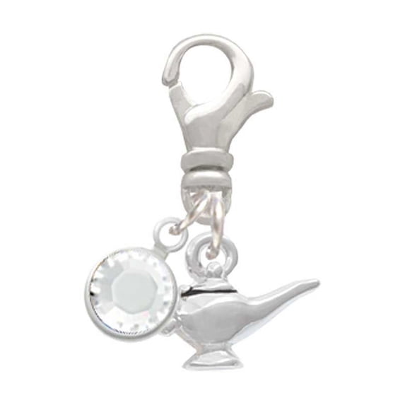 Delight Jewelry Aladdin's Lamp - Silvertone Clip on Charm with Clear Crystal Drop