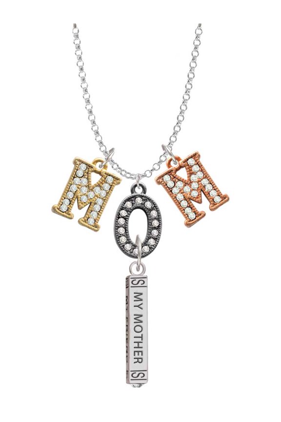 Always My Mother Bar Multi-Colored Crystal Mom Charm Necklace