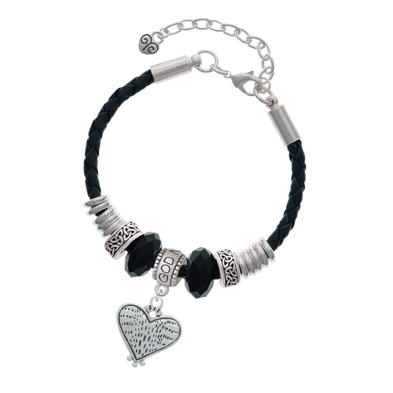 Delight Jewelry Antiqued Alligator Print Heart Godmother Celtic Knot Leather Bead Bracelet, 7"+2" Extender