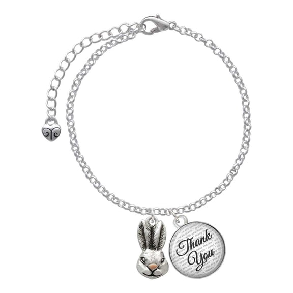 Delight Jewelry Antiqued Bunny Head - Domed Thank You Charm Bracelet, 6"+2"