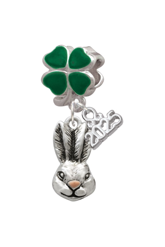 Antiqued Bunny Head - Good Luck Green Four Leaf Clover Charm Bead Dangle with Mini 2025
