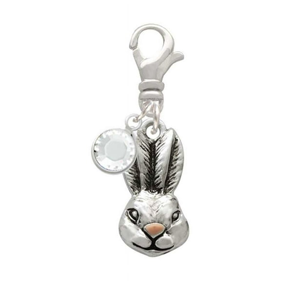Delight Jewelry Antiqued Bunny Head - Silvertone Clip on Charm with Clear Crystal Drop
