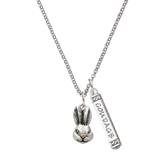 Delight Jewelry Antiqued Bunny Head Silvertone Courage Strength Wisdom Honesty Bar Charm Necklace, 23"