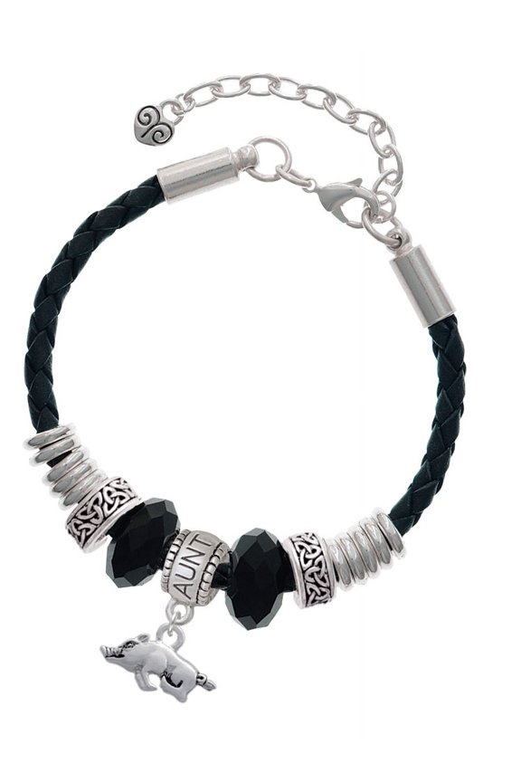 Antiqued Razorback Aunt Celtic Knot Leather Bead Bracelet, 7"+2" Extender