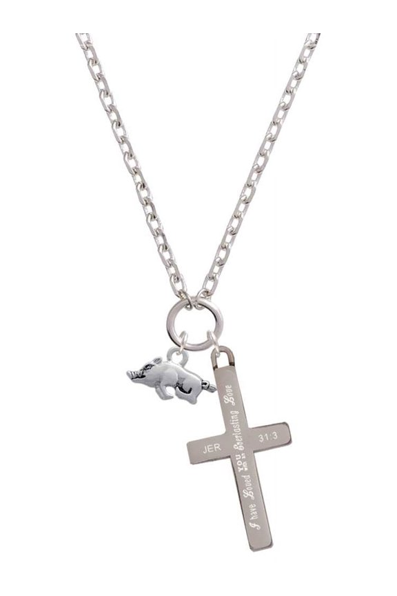 Antiqued Razorback Everlasting Love Engraved Cross Zoey Necklace, 28"