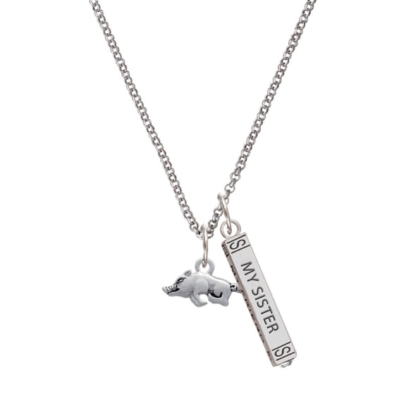 Delight Jewelry Antiqued Razorback Silvertone Always My Sister Bar Charm Necklace, 23"