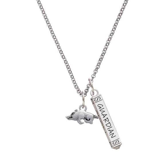 Delight Jewelry Antiqued Razorback Silvertone Guardian Angel Bar Charm Necklace, 23"