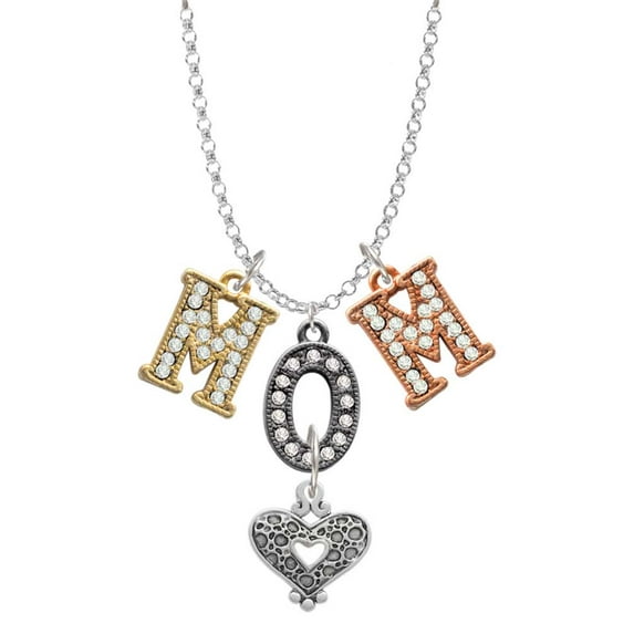 Delight Jewelry Antiqued Reptile Print Open Heart Multi-Colored Crystal Mom Charm Necklace