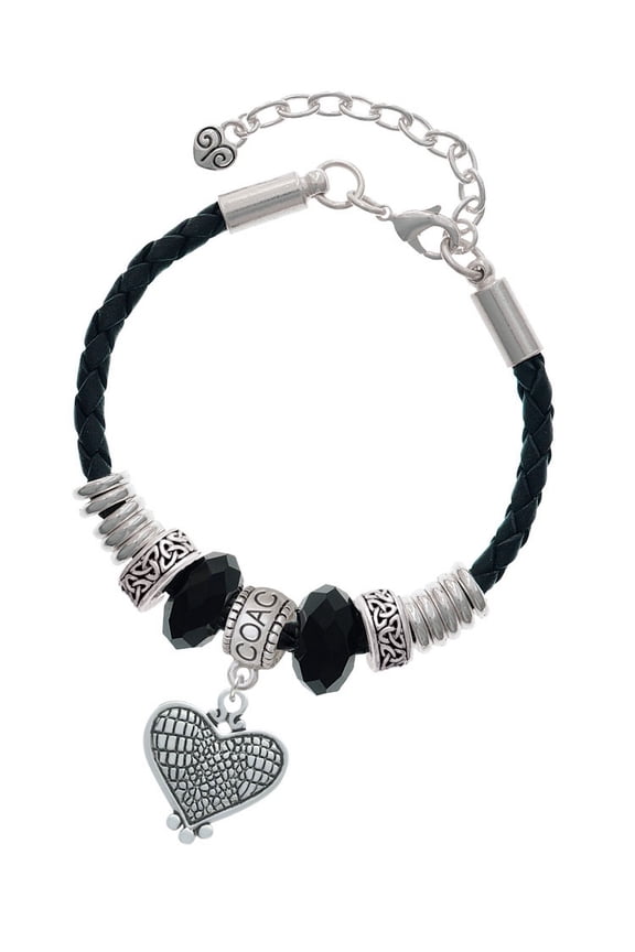 Antiqued Snake Print Heart Coach Celtic Knot Leather Bead Bracelet, 7"+2" Extender