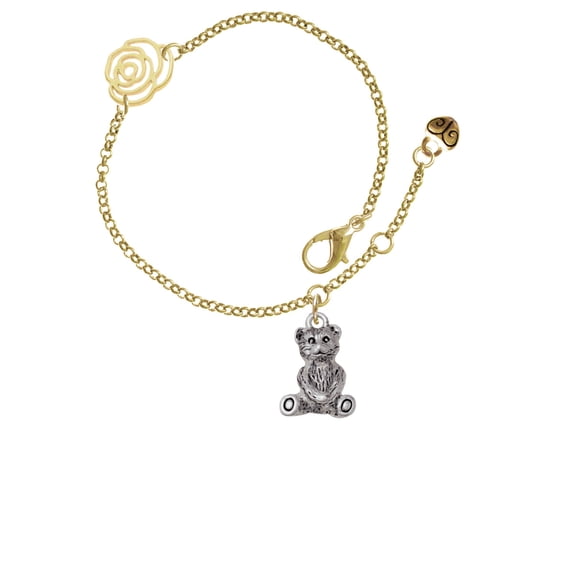 Delight Jewelry Antiqued Teddy Bear Gold-tone Rose Link Chain Bracelet, 6.25"+1.75" Extender