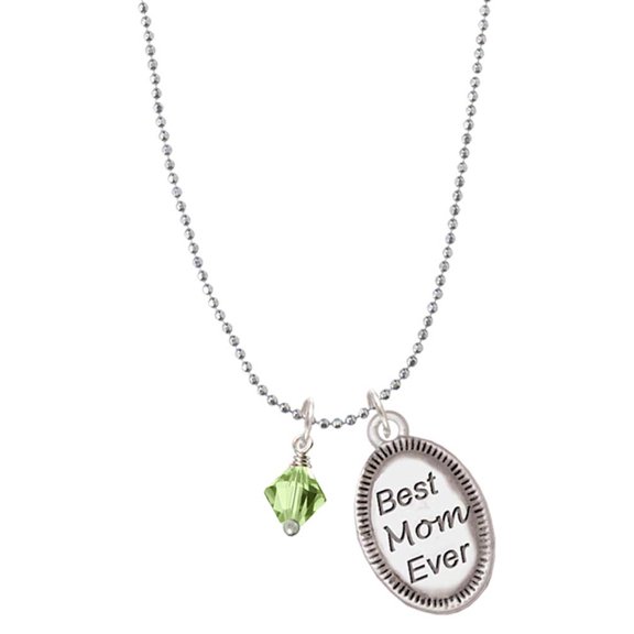 Delight Jewelry August - Lime Green Crystal Bicone Best Mom Ever Charm Necklace