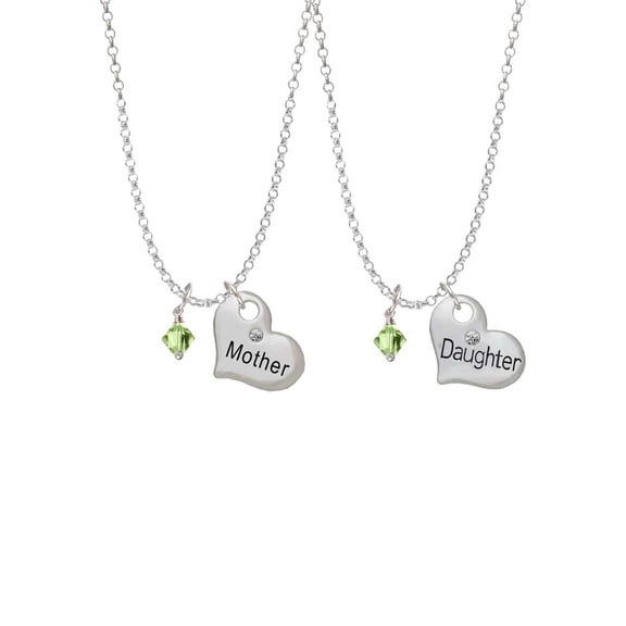 Delight Jewelry August - Lime Green Crystal Bicone Mother & Daughter Heart Necklaces (Set of 2), 19"+2"