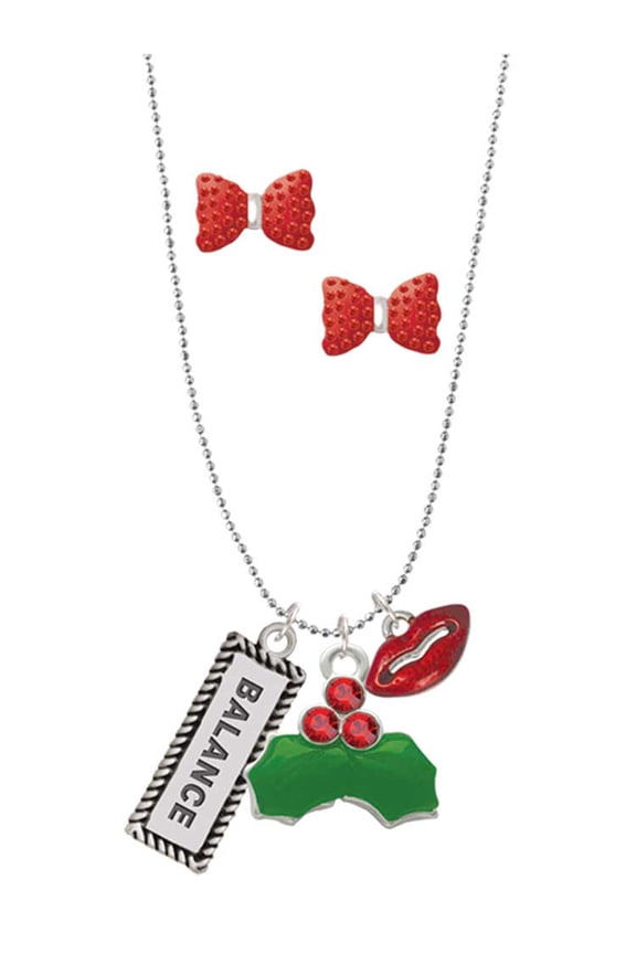 Balance Christmas Kiss Charm Necklace and Stud Earrings