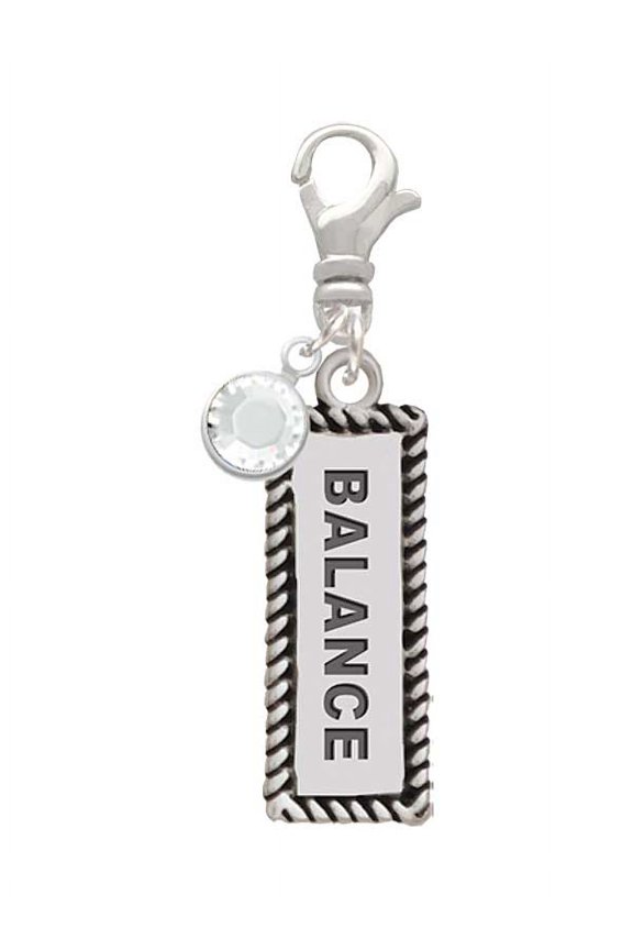 Balance - Silvertone Clip on Charm with Clear Crystal Drop