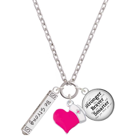 Delight Jewelry Be Strong and Courageous Bar - Hot Pink Heart Nurse Strong Zoe Necklace