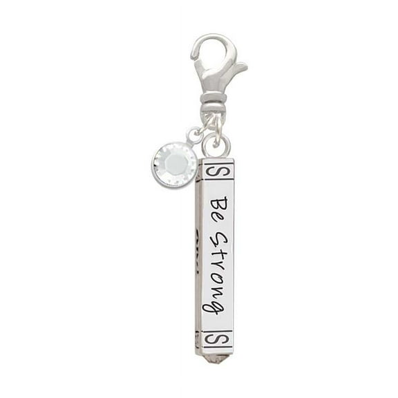 Delight Jewelry Be Strong and Courageous Bar - Silvertone Clip on Charm with Clear Crystal Drop