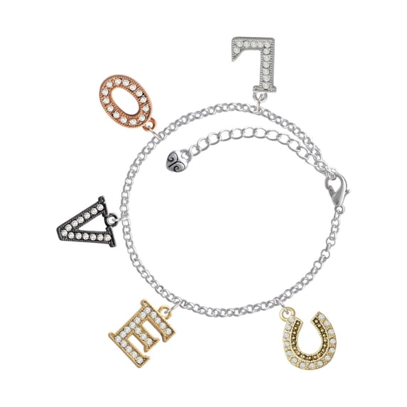 Delight Jewelry Beaded Clear Goldtone Crystal Horseshoe with Good Luck Multi-Colored Crystal Love Charm Bracelet