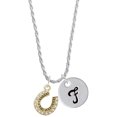 thumbnail image 1 of Delight Jewelry Beaded Clear Goldtone Crystal Horseshoe with Good Luck Silvertone Script Initial Disc - F - Charm Necklace, 20"+3", 1 of 4