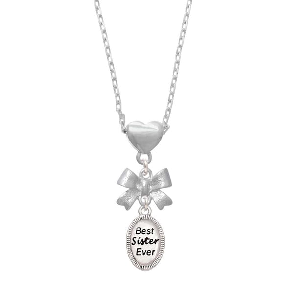 Delight Jewelry Best Sister Ever Oval Silver tone Bow Heart Necklace
