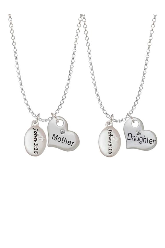 Bible Verse John 3:16 Mother & Daughter Heart Necklaces (Set of 2), 19"+2"
