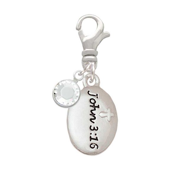 Delight Jewelry Bible Verse John 3:16 - Silvertone Clip on Charm with Clear Crystal Drop