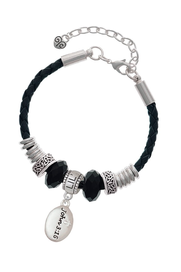 Bible Verse John 3:16 Sister Celtic Knot Leather Bead Bracelet, 7"+2" Extender
