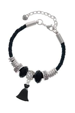 Black Dress Coach Celtic Knot Leather Bead Bracelet, 7"+2" Extender