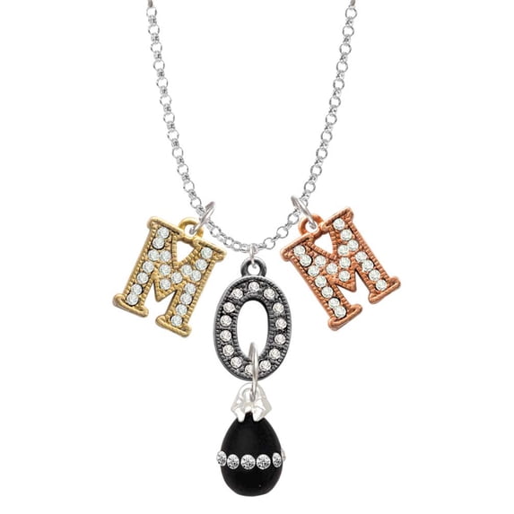 Delight Jewelry Black Easter Egg with Clear Crystal Band Multi-Colored Crystal Mom Charm Necklace