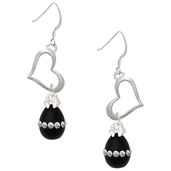 Delight Jewelry Black Easter Egg with Clear Crystal Band Open Heart French Earrings