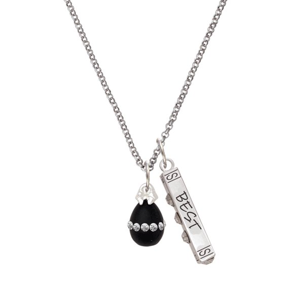 Delight Jewelry Black Easter Egg with Clear Crystal Band Silvertone Best Friends Forever Bar Charm Necklace, 23"