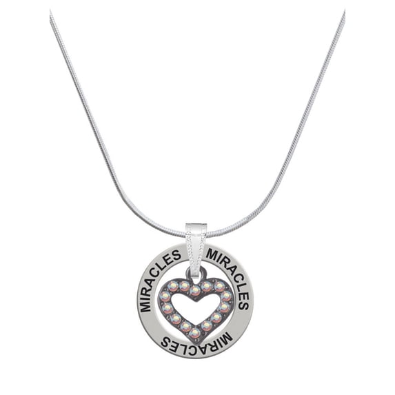 Delight Jewelry Black Nickeltone AB Crystal Open Heart Miracles Ring Charm Necklace, 18"