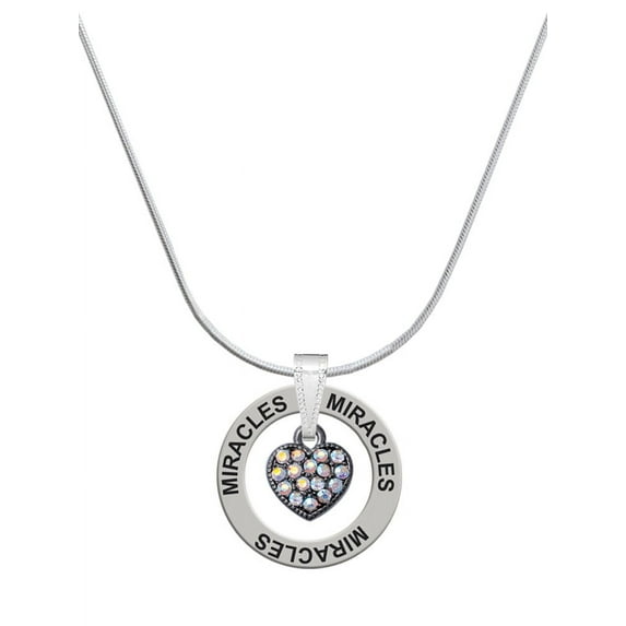 Delight Jewelry Black Nickeltone Clear AB Crystal Heart Miracles Ring Charm Necklace, 18"