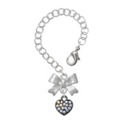 Delight Jewelry Black Nickeltone Clear AB Crystal Heart - Silvertone Bow Charm Accessory for Tumblers and Thermal Cups