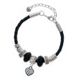 thumbnail image 1 of Delight Jewelry Black Nickeltone Clear Crystal Heart Middle Sister Celtic Knot Leather Bead Bracelet, 7"+2" Extender, 1 of 4