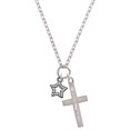 thumbnail image 1 of Delight Jewelry Black Nickeltone Clear Crystal Lucky Star I Have Plans for You Engraved Cross Zoey Necklace, 28", 1 of 4