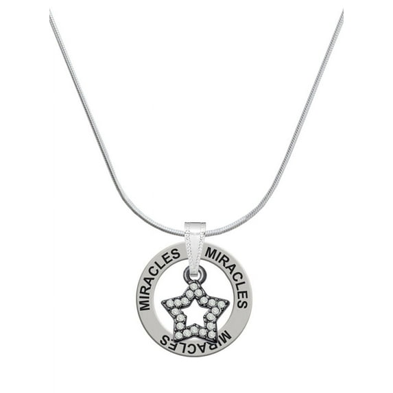 Delight Jewelry Black Nickeltone Clear Crystal Lucky Star Miracles Ring Charm Necklace, 18"