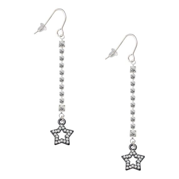 Delight Jewelry Black Nickeltone Clear Crystal Lucky Star - Silver-tone Long Sparkle Dangle French Earrings