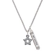 Delight Jewelry Black Nickeltone Clear Crystal Lucky Star Silvertone Always My Sister Bar Charm Necklace, 23"