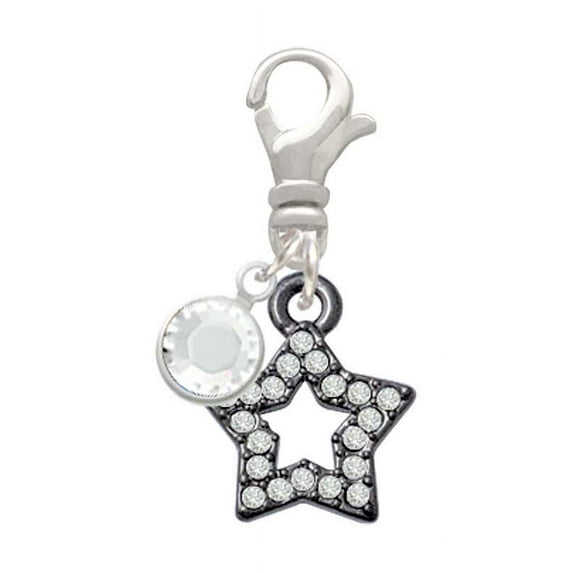 Delight Jewelry Black Nickeltone Clear Crystal Lucky Star - Silvertone Clip on Charm with Clear Crystal Drop