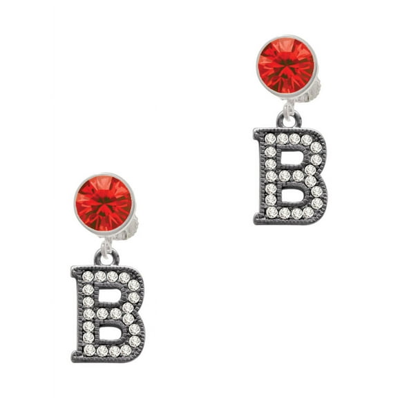 Delight Jewelry Black Nickeltone Crystal Initial - B - Beaded Border - Red Crystal Clip on Earrings