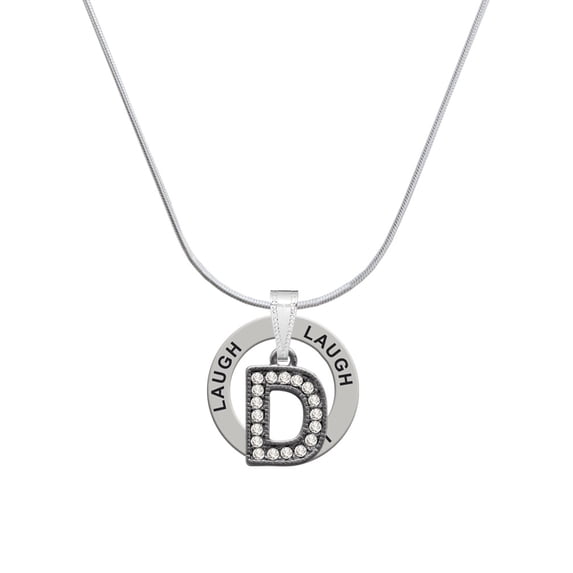 Delight Jewelry Black Nickeltone Crystal Initial - D - Beaded Border - Laugh Ring Charm Necklace, 18"