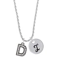 thumbnail image 1 of Delight Jewelry Black Nickeltone Crystal Initial - D - Beaded Border - Silvertone Script Initial Disc - I - Charm Necklace, 20"+3", 1 of 4