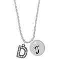 thumbnail image 1 of Delight Jewelry Black Nickeltone Crystal Initial - D - Beaded Border - Silvertone Script Initial Disc - T - Charm Necklace, 20"+3", 1 of 4