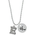 thumbnail image 1 of Delight Jewelry Black Nickeltone Crystal Initial - E - Beaded Border - Silvertone Script Initial Disc - K - Charm Necklace, 20"+3", 1 of 4
