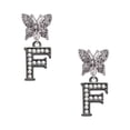 thumbnail image 1 of Delight Jewelry Black Nickeltone Crystal Initial - F - Beaded Border - Silvertone Antiqued Butterfly Post Earrings, 1 of 4