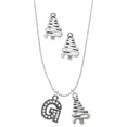 thumbnail image 1 of Delight Jewelry Black Nickeltone Crystal Initial - G - Beaded Border - Silver tone Zig Zag Christmas Tree Charm Necklace and Stud Earrings, 1 of 4